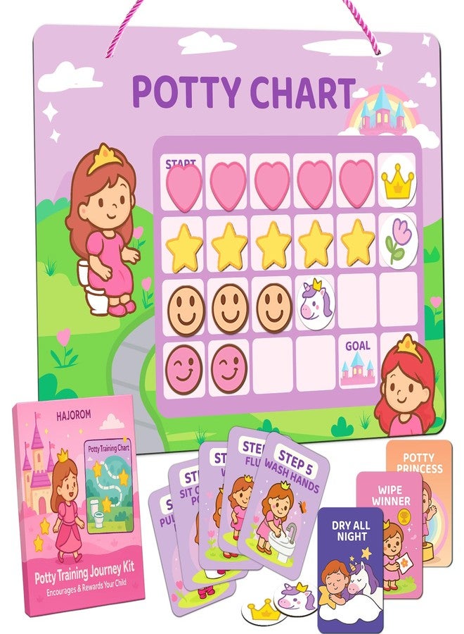 HAJOROM Potty Training Chart for Toddlers -Magnetic Potty Chart Reusable Reward System - Includes Steps, Achievements & Reusable Magnets Stickers- Ideal for Ages 1.5-5 Boys & Girls (Princess) - Image 1