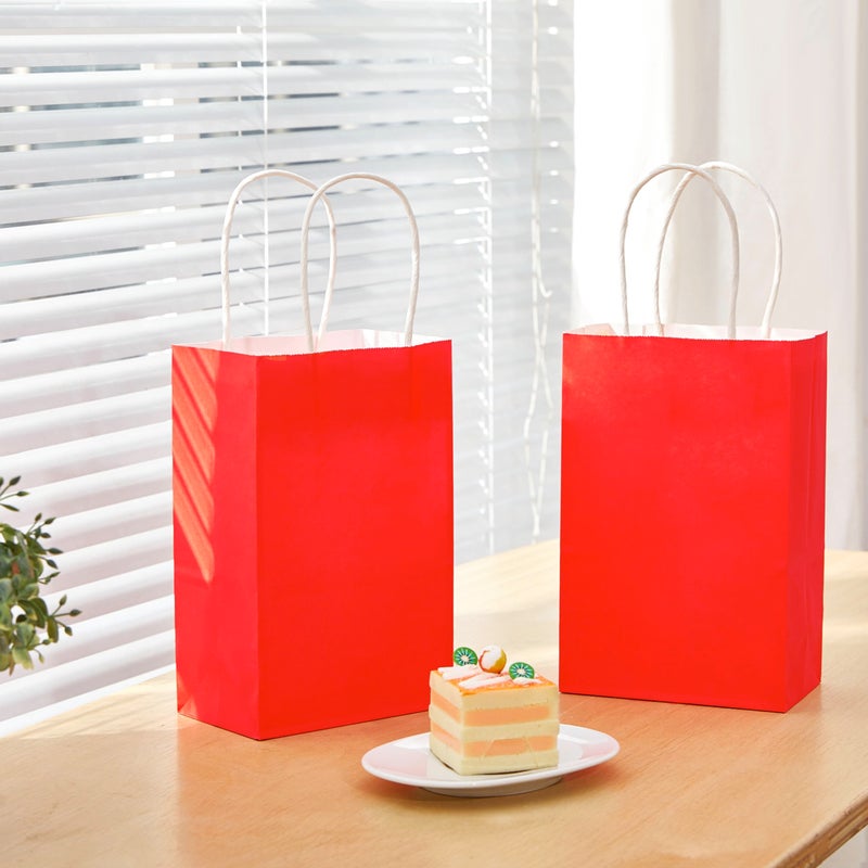 SUNCOLOR 12-Pack Red Gift Bags with Handles â€“ 8" Recyclable Small Paper Goodie Bags for Party Favors, Valentineâ€™s Day, Christmas, Birthdays & Weddings - Image 4
