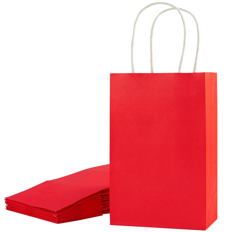 SUNCOLOR 12-Pack Red Gift Bags with Handles â€“ 8" Recyclable Small Paper Goodie Bags for Party Favors, Valentineâ€™s Day, Christmas, Birthdays & Weddings - Image 1