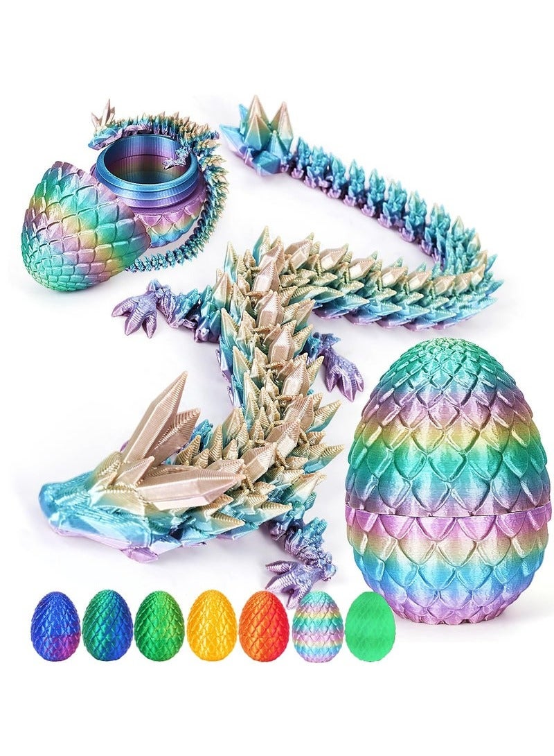 OMEVE 3D Printed Dragon Egg,Dragon Eggs with Dragon Inside,Crystal Dragon Fidget Toys,Full Articulated Dragon Dragon in Egg,Adults Fidget Toys for Autism ADHD (Random Rainbow Dragon Egg) - Image 1