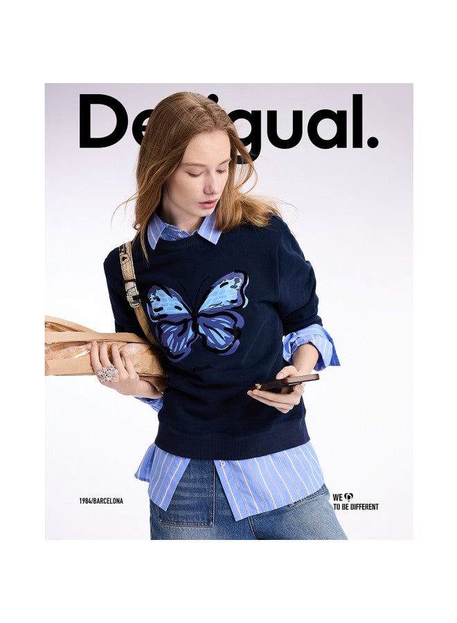 DESIGUAL هودي نسائي مزخرف بطبعة فراشة مدمجة لخريف/شتاء - Image 5