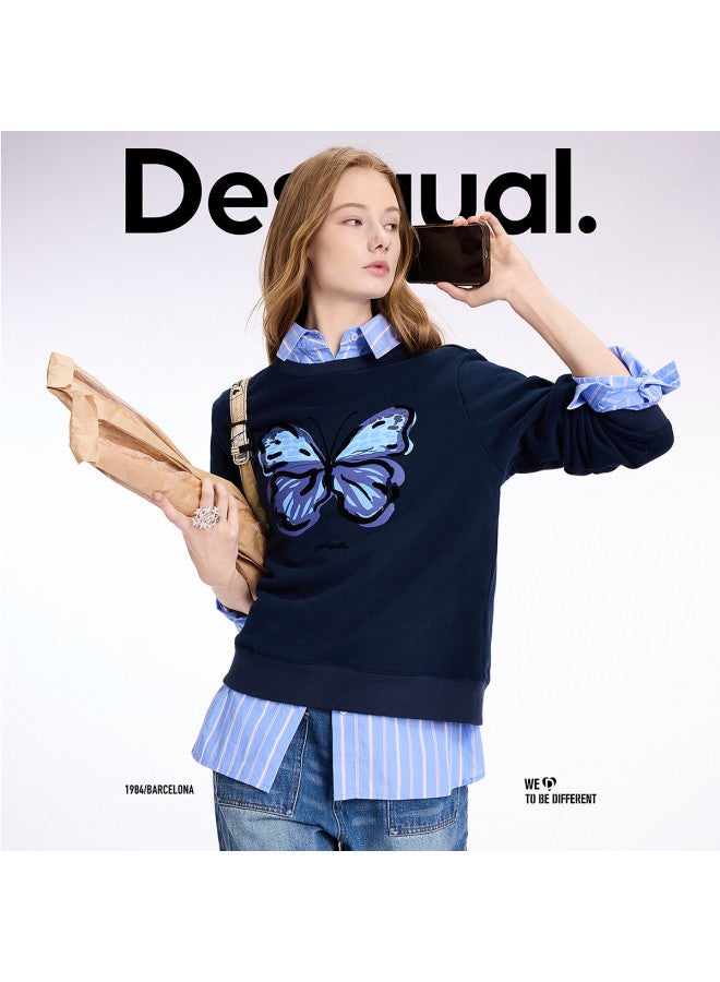 DESIGUAL هودي نسائي مزخرف بطبعة فراشة مدمجة لخريف/شتاء - Image 4