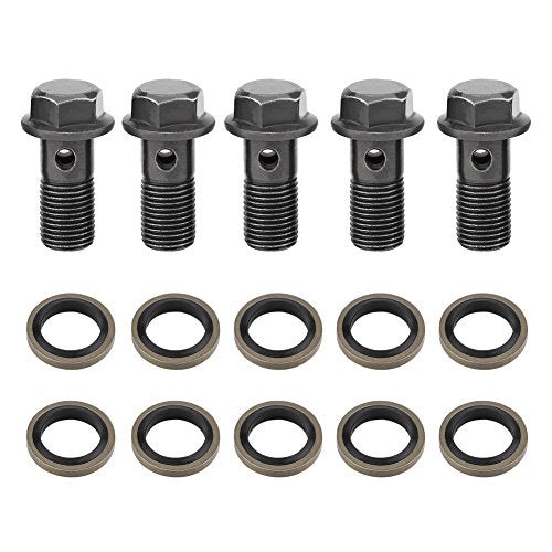EVGATSAUTO Motorcycle Brake Banjo Bolts Kit, 5pcs M10×1.0mm Banjo Bolts Brake Line Fittings Adapter for Brake Caliper Master Cylinder - Image 1