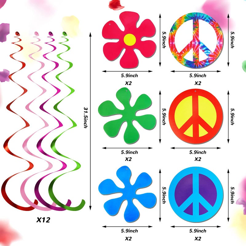 Tenare 15 Pieces Tie Dye Party Happy Birthday Banner Pennant Banner and 60's Hippie Theme Foil Swirl Decor for Tie Dye Party Art Classic 60s 70s Theme Hippie Carnival Shower Birthday - Image 3