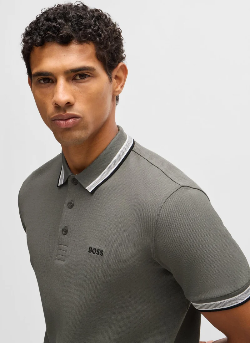 BOSS Cotton-piqué Paddy polo shirt with contrast logo