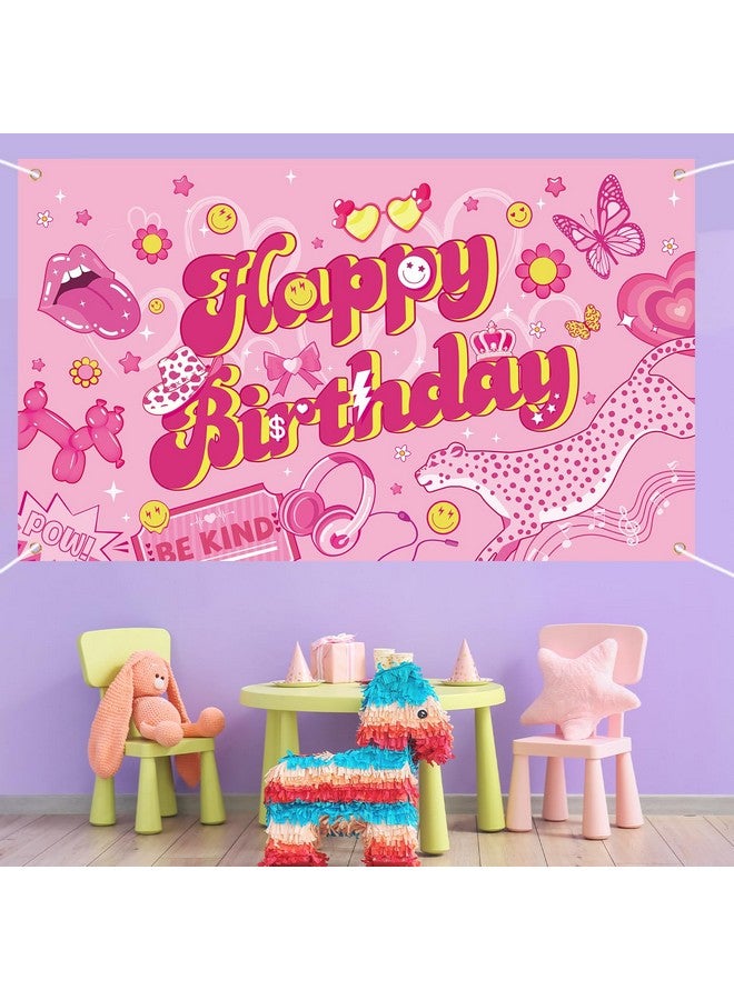 Qpout Preppy Happy Birthday Backdrop Pink Preppy Birthday Banner Hot Pink Birthday Photography Background For Girls Women Preppy Party Decorations Hot Pink Birthday Decorations - Image 5