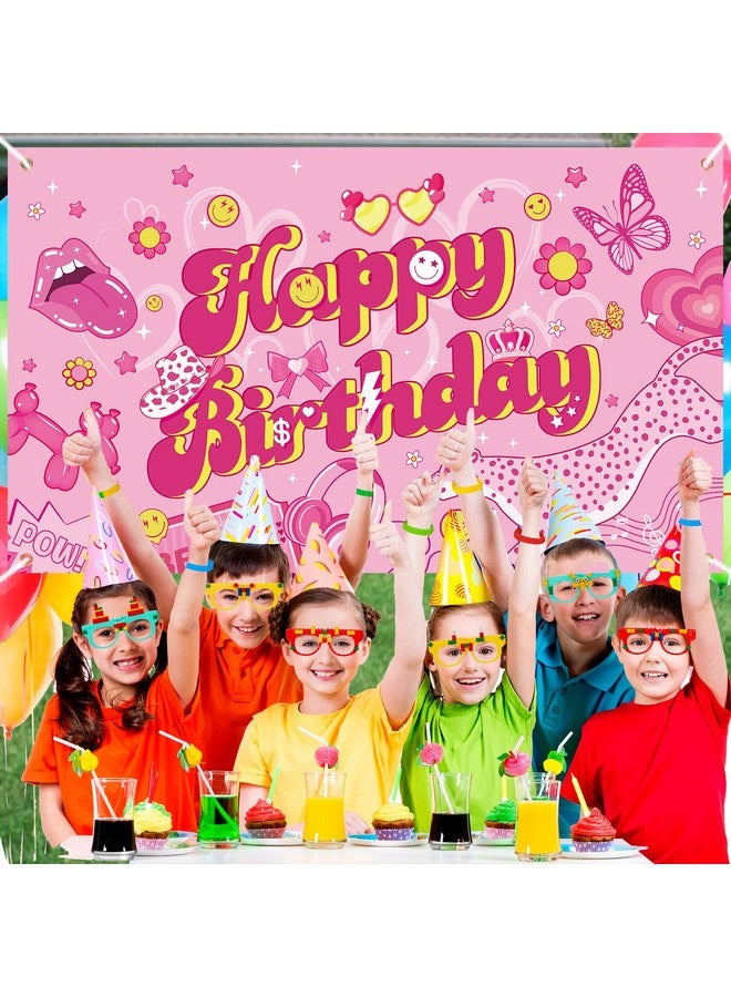 Qpout Preppy Happy Birthday Backdrop Pink Preppy Birthday Banner Hot Pink Birthday Photography Background For Girls Women Preppy Party Decorations Hot Pink Birthday Decorations - Image 4
