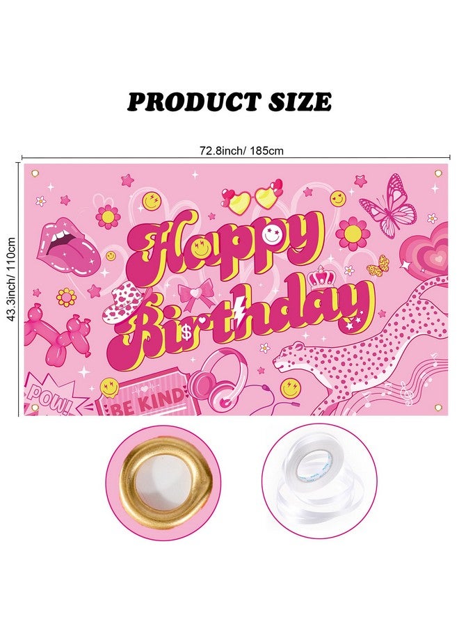 Qpout Preppy Happy Birthday Backdrop Pink Preppy Birthday Banner Hot Pink Birthday Photography Background For Girls Women Preppy Party Decorations Hot Pink Birthday Decorations - Image 3