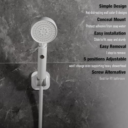 RIVOODS Handle held Shower Head Holder 5 Positions Adjustable Conceald Adhesive Mount with Screw Option RV Camping Shower Head Holder Gloss White - Image 3