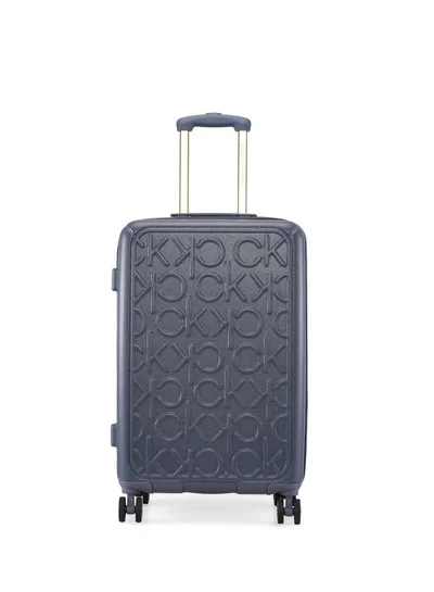 CALVIN KLEIN Big Monogram Hardside Spinner Luggage On Wheels, Ultra Lightweight ABS, 4 Double Wheels Color DENIM