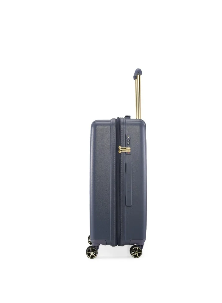CALVIN KLEIN Big Monogram Hardside Spinner Luggage On Wheels, Ultra Lightweight ABS, 4 Double Wheels Color DENIM