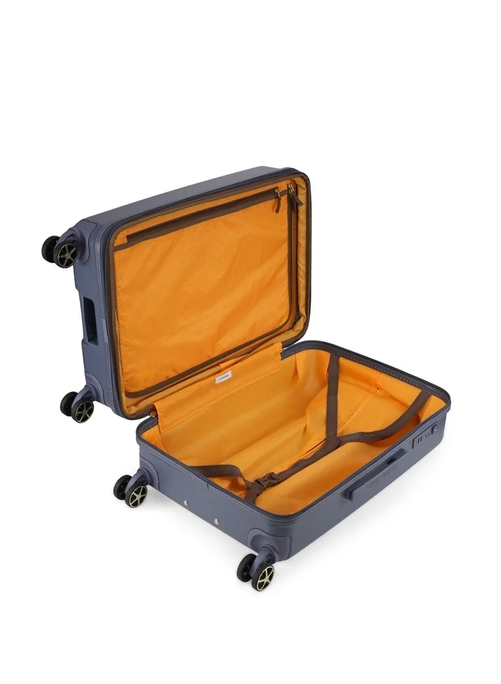 CALVIN KLEIN Big Monogram Hardside Spinner Luggage On Wheels, Ultra Lightweight ABS, 4 Double Wheels Color DENIM