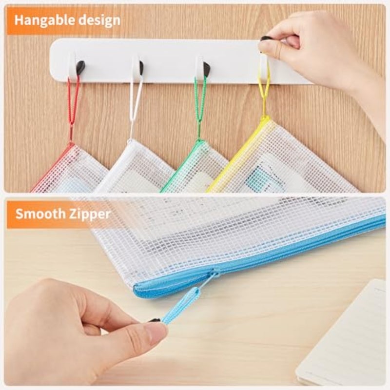 A4 Letter Size 24 Pack 10 Colors Zipper Mesh Document Pouch, Mesh Bags for Board Games and Puzzles, Waterproof Document Zipper Pouches for Office School Supplies, Toys, Cosmetics Travel Storage - Image 5