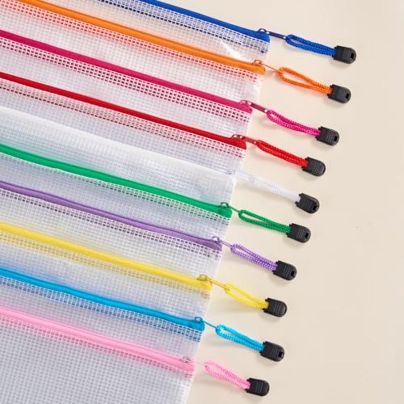 A4 Letter Size 24 Pack 10 Colors Zipper Mesh Document Pouch, Mesh Bags for Board Games and Puzzles, Waterproof Document Zipper Pouches for Office School Supplies, Toys, Cosmetics Travel Storage - Image 3