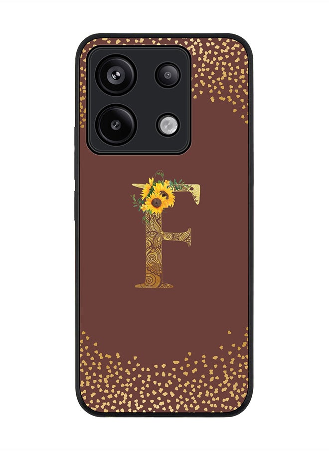 Stylizedd Rugged Black Edge Case for Xiaomi Redmi Note 13 Pro 5G Case Cover- Custom Monogram Initial Letter Mandala Floral Pattern Alphabet - F(Brown)  - Image 1