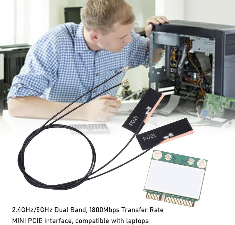 بطاقة شبكة لاسلكية Zunate WiFi 6 Mini PCIe، سرعة نقل 1800 ميجابت في الثانية، نطاق ترددي مزدوج (2.4G/5G)، مزودة بتقنيات BT5.3 وOFDMA وMU-MIMO، مناسبة لأجهزة اللابتوب والحواسيب الصغيرة التي تعمل بنظام لينكس (10/11) ومزودة بأنابيب هوائية. - Image 5