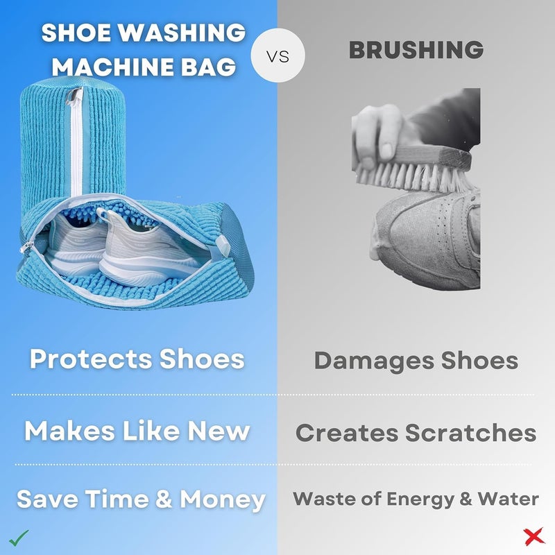 TAGPR Shoe Washing Machine Bag for Washer & Dryer, Reusable Mesh Laundry Bag with Side Zipper for Sneakers, Running Shoes, Toys & Socks, Durable 360° Cleaning Shoe Bag for All Shoe Sizes - Image 3