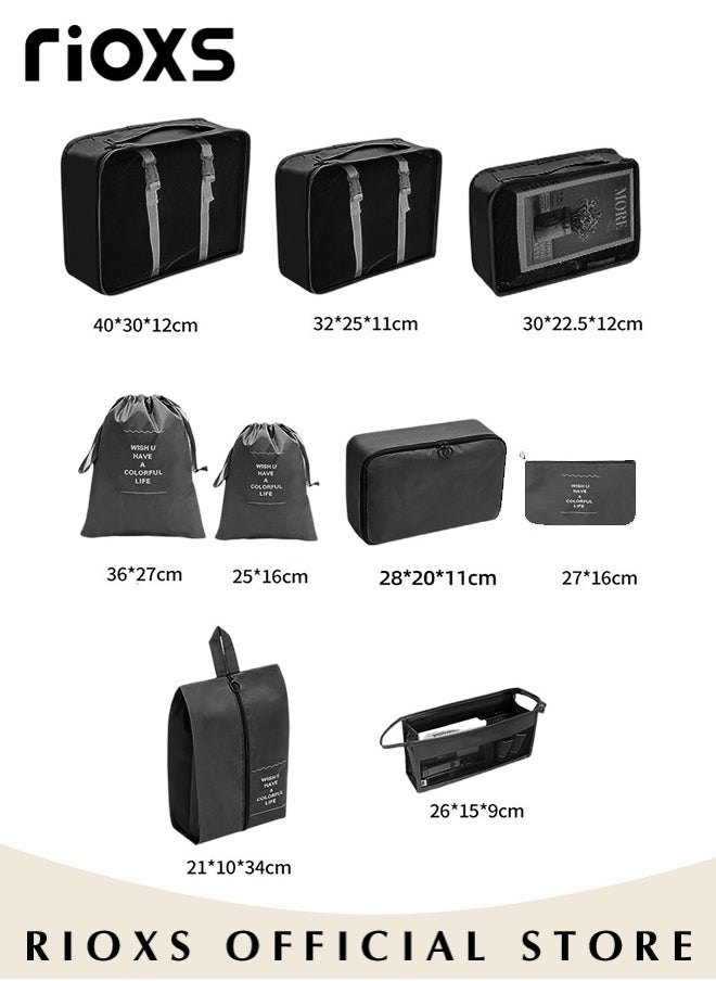 RIOXS - 9Pcs Packing Cubes for Storage Luggage Packing Cube Organizer Travel Packing Cubes Set Clothes Shoes Storage Travel Organizer Bags for Luggage - Image 1