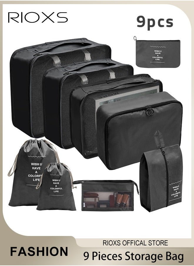RIOXS - 9Pcs Packing Cubes for Storage Luggage Packing Cube Organizer Travel Packing Cubes Set Clothes Shoes Storage Travel Organizer Bags for Luggage - Image 1