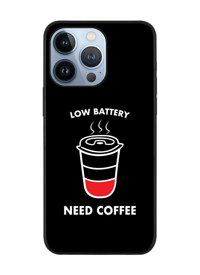 Stylizedd Rugged Black edge case for Apple iPhone 13 Pro Slim fit Soft Case Flexible Rubber Edges Anti Drop TPU Gel Thin Cover - Low battery need coffee  - Image 1