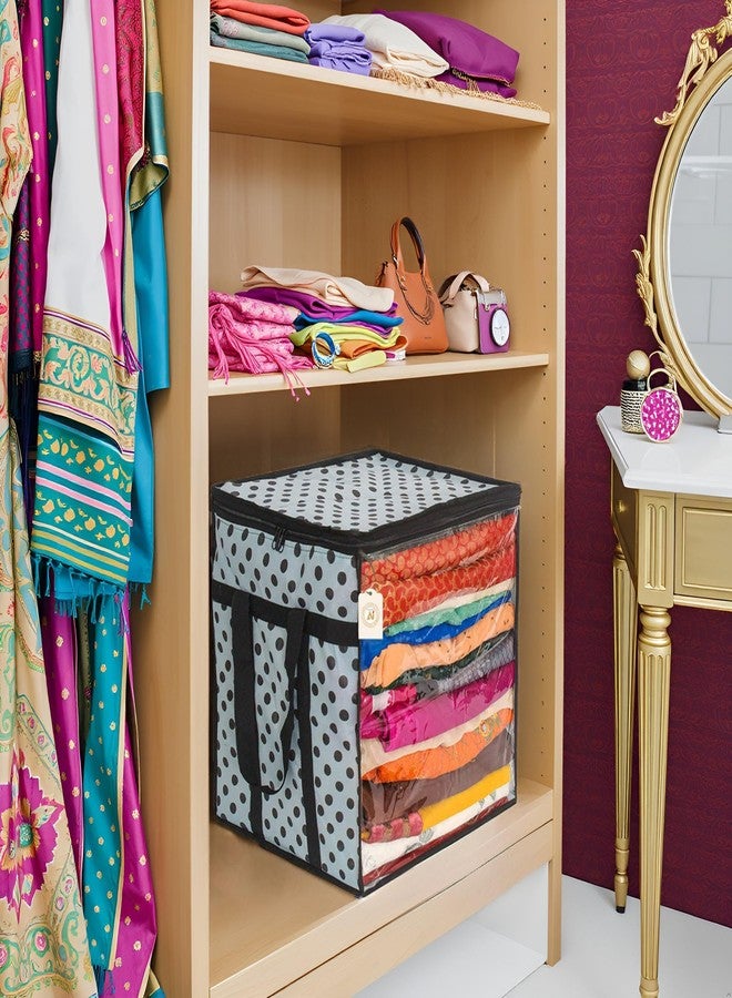 Shaping Fabric Saree Storage Bag | Premium Wardrobe Cloth Organizer Box | Large Garment Cover with Polka Dot Design | Durable Fabric, Transparent Window | Pack of 1 SF-SB-1458 - Image 1