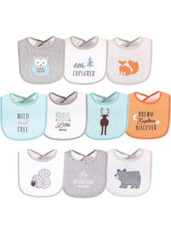 hudson baby Hudson Baby Unisex Baby Cotton Terry Drooler Bibs with Fiber Filling, Neutral Woodland, One Size  - Image 1