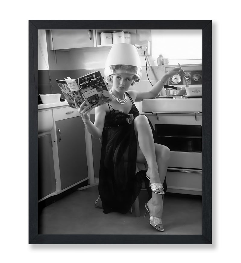 Poster Master Kitchen Hair Salon Poster - Housewife Cooking Print - Fashion Art - Girly Illustration - Black and White Design - Funny Kitchen or Dining Room Wall Decor - 8x10 UNFRAMED Wall Decor - Image 1