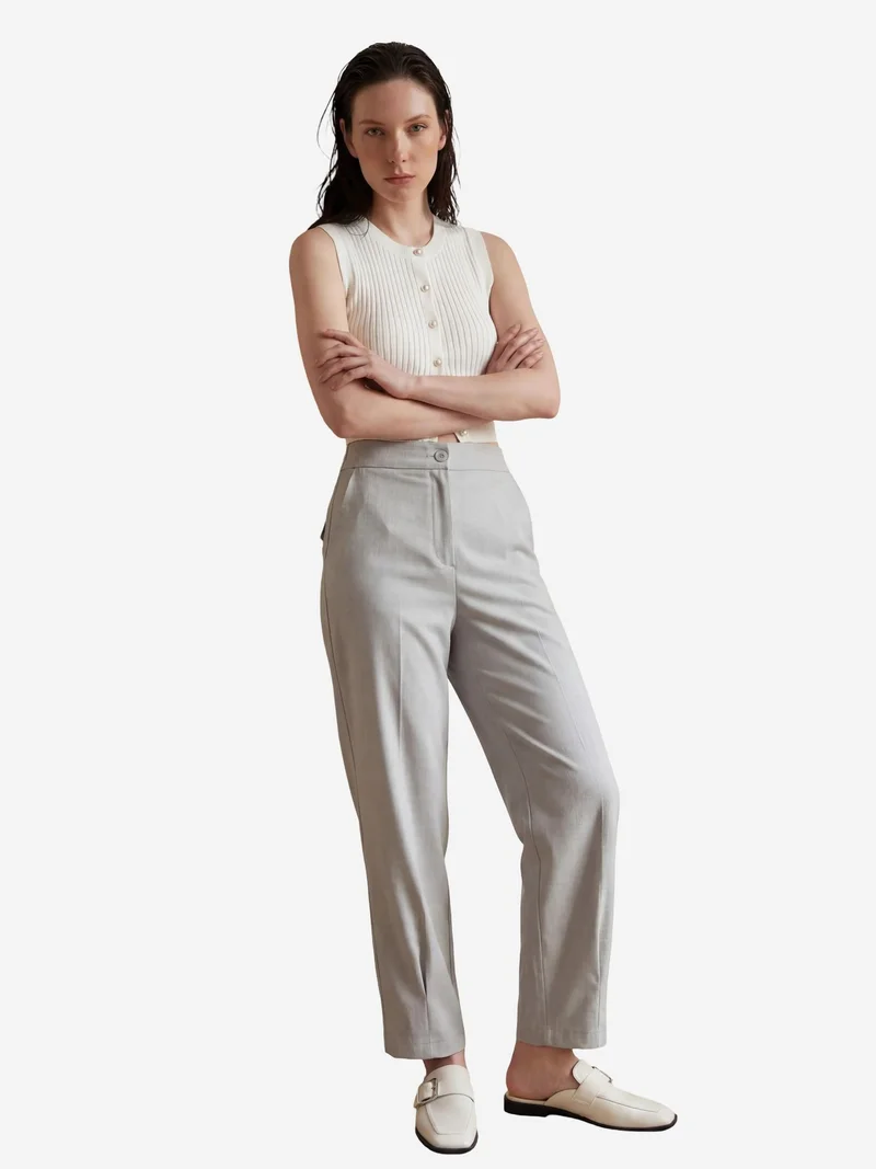 MY FASHION Grey MY FASHION High Waist Straight Leg Pants with Pockets for Women | Best Price UAE