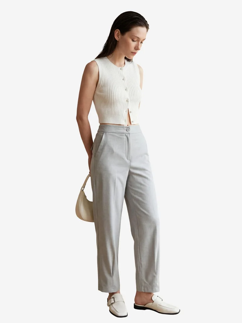 MY FASHION High Waist Straight Leg Pants with Pockets
