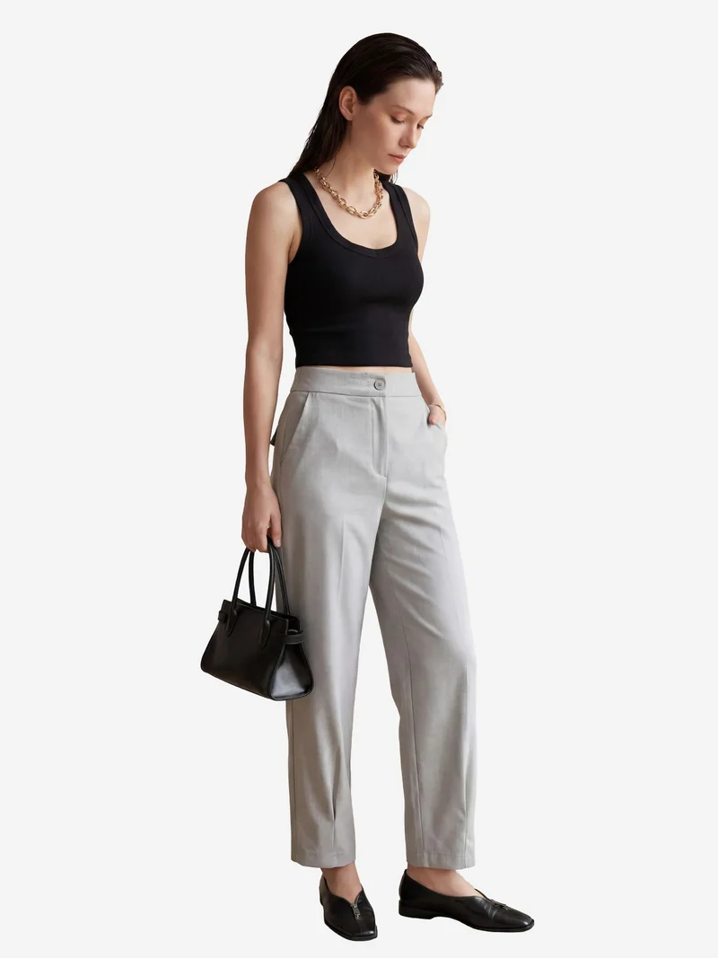 My Fashion Grey MY FASHION High Waist Straight Leg Pants with Pockets for Women | Best Price UAE