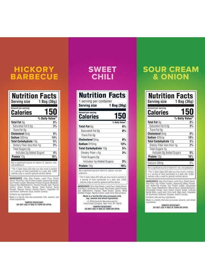 Pure Protein Popped Crisps, High Protein Snack, 12G Protein, Variety Pack: Hickory Barbecue, Sour Cream & Onion, Sweet Chili, 12 Count - Image 2