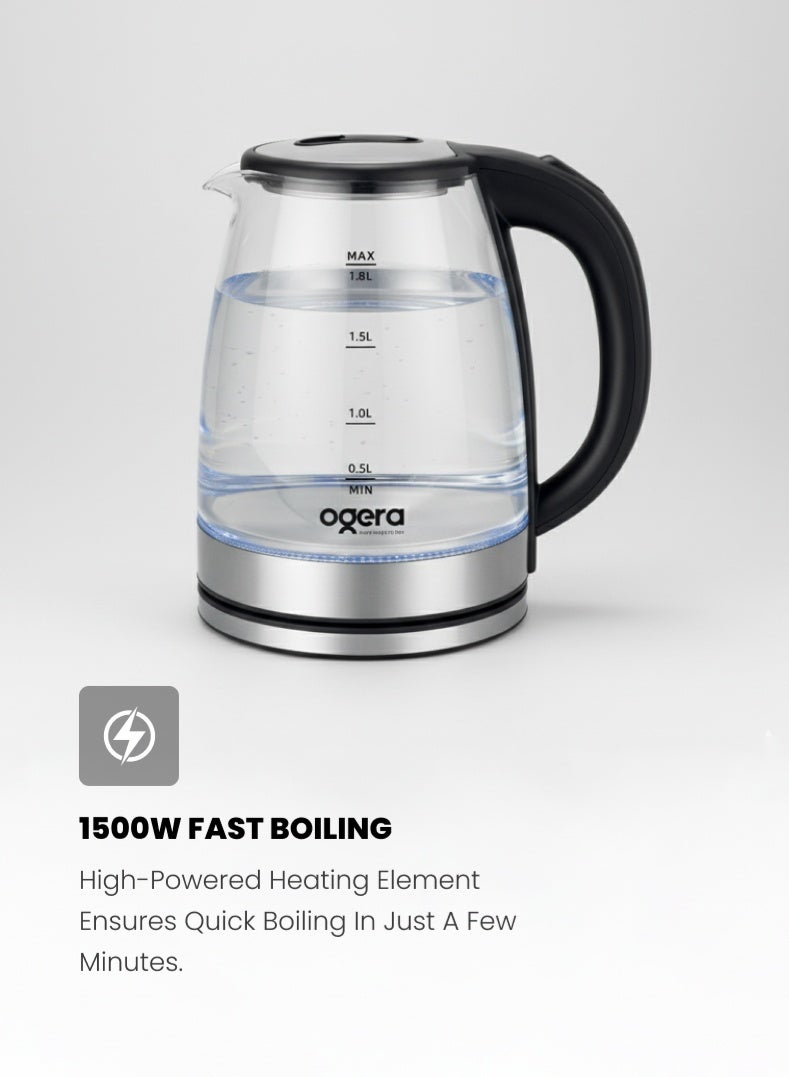 Ogera Electric Kettle | Double-Layer Cool-Touch Safety | 1.8L Capacity | 1500W Rapid Boil | Ogera OG1508EK | Sleek Silver-Black Design 2 year warranty - Image 3