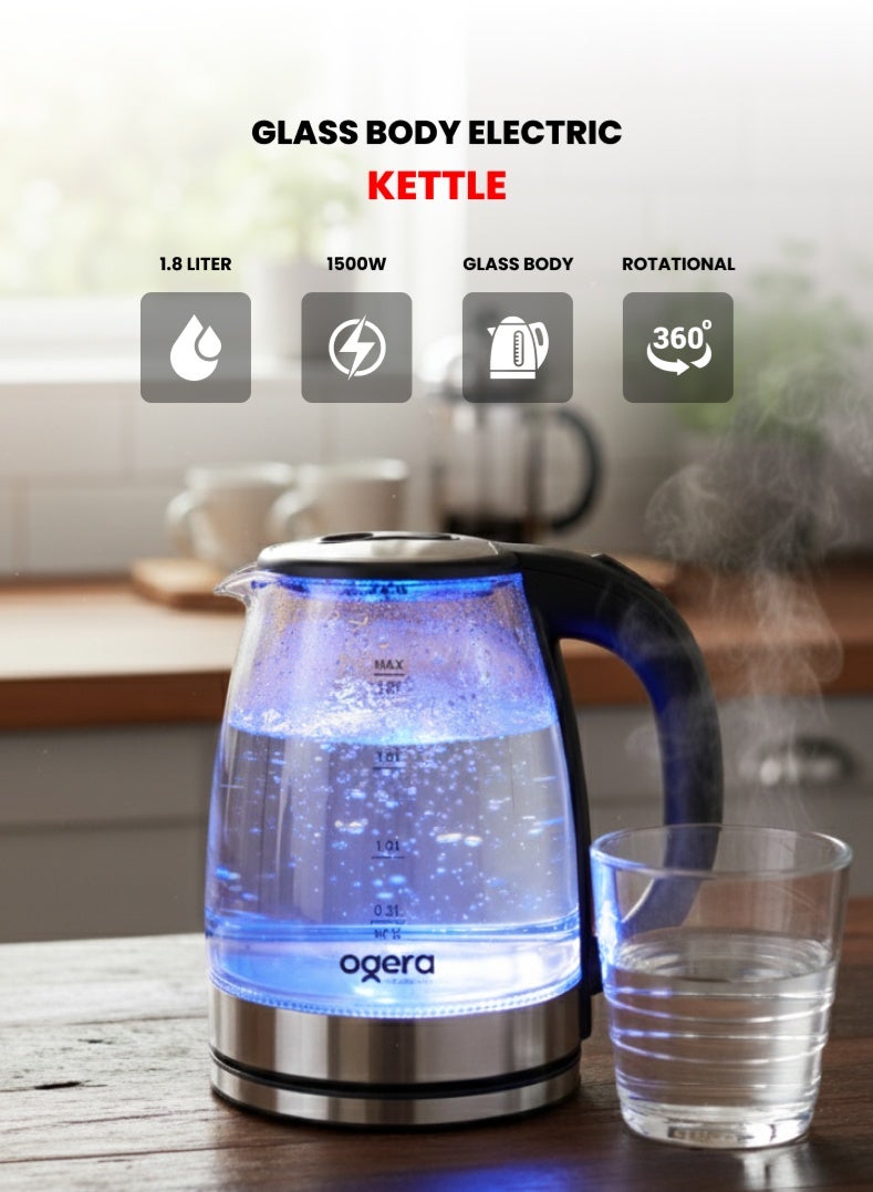 Ogera Electric Kettle | Double-Layer Cool-Touch Safety | 1.8L Capacity | 1500W Rapid Boil | Ogera OG1508EK | Sleek Silver-Black Design 2 year warranty - Image 1