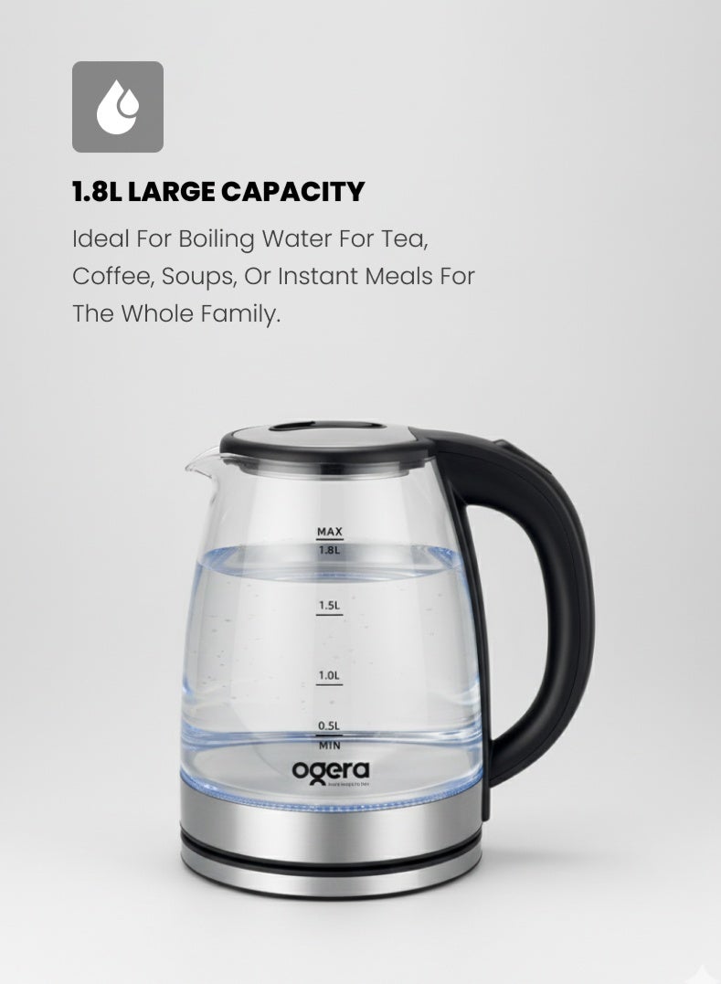 Ogera Electric Kettle | Double-Layer Cool-Touch Safety | 1.8L Capacity | 1500W Rapid Boil | Ogera OG1508EK | Sleek Silver-Black Design 2 year warranty - Image 2