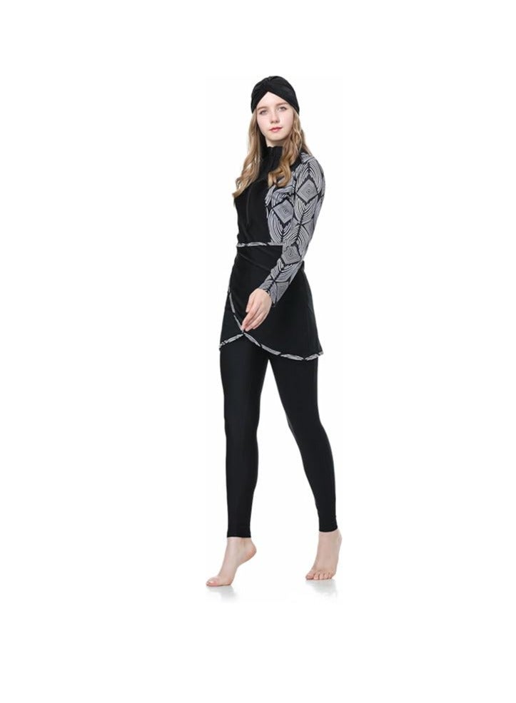 Spall Muslim Women Modest Swimsuit Full Coverage Floral Print Three Piece Islamic Hijab Ladies Beachwear Swimming Swimwear - Image 4