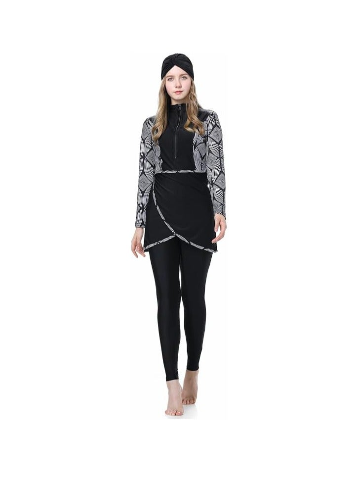 Spall Muslim Women Modest Swimsuit Full Coverage Floral Print Three Piece Islamic Hijab Ladies Beachwear Swimming Swimwear - Image 1