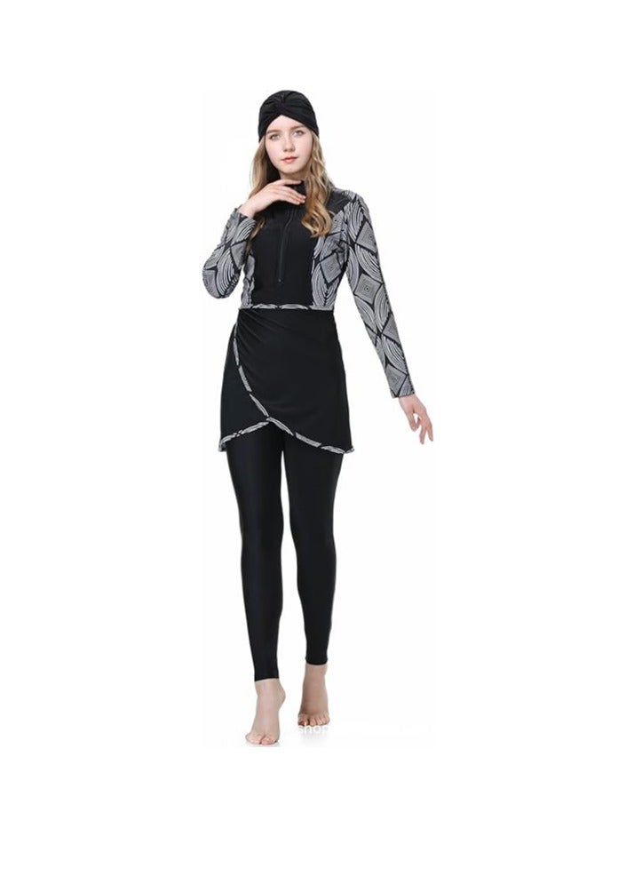 Spall Muslim Women Modest Swimsuit Full Coverage Floral Print Three Piece Islamic Hijab Ladies Beachwear Swimming Swimwear - Image 2