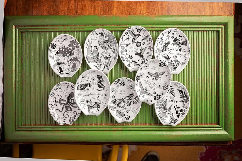 Karma , Boho Spoon Rest, Black and White Ceramic Spoon Rest, Ceramic Spoon Rest for Countertop, Octopus - Image 5