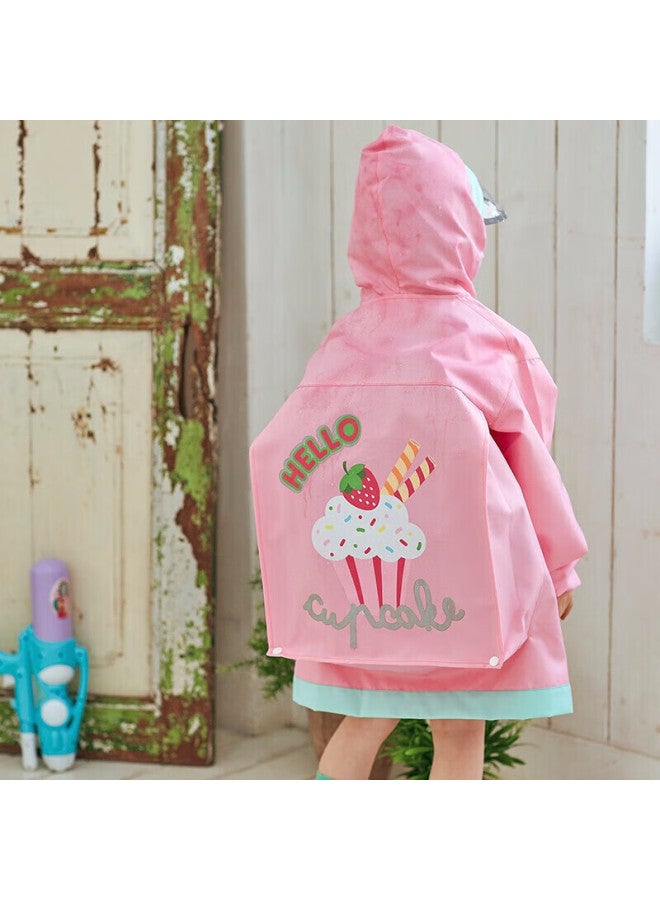 Lemonkid Children's Raincoat For Boys And Girls, Elementary School Students' Poncho With Backpack Space For School, Pink Cake, XL - Image 3