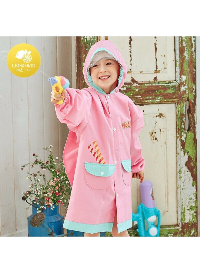 Lemonkid Children's Raincoat For Boys And Girls, Elementary School Students' Poncho With Backpack Space For School, Pink Cake, XL - Image 1