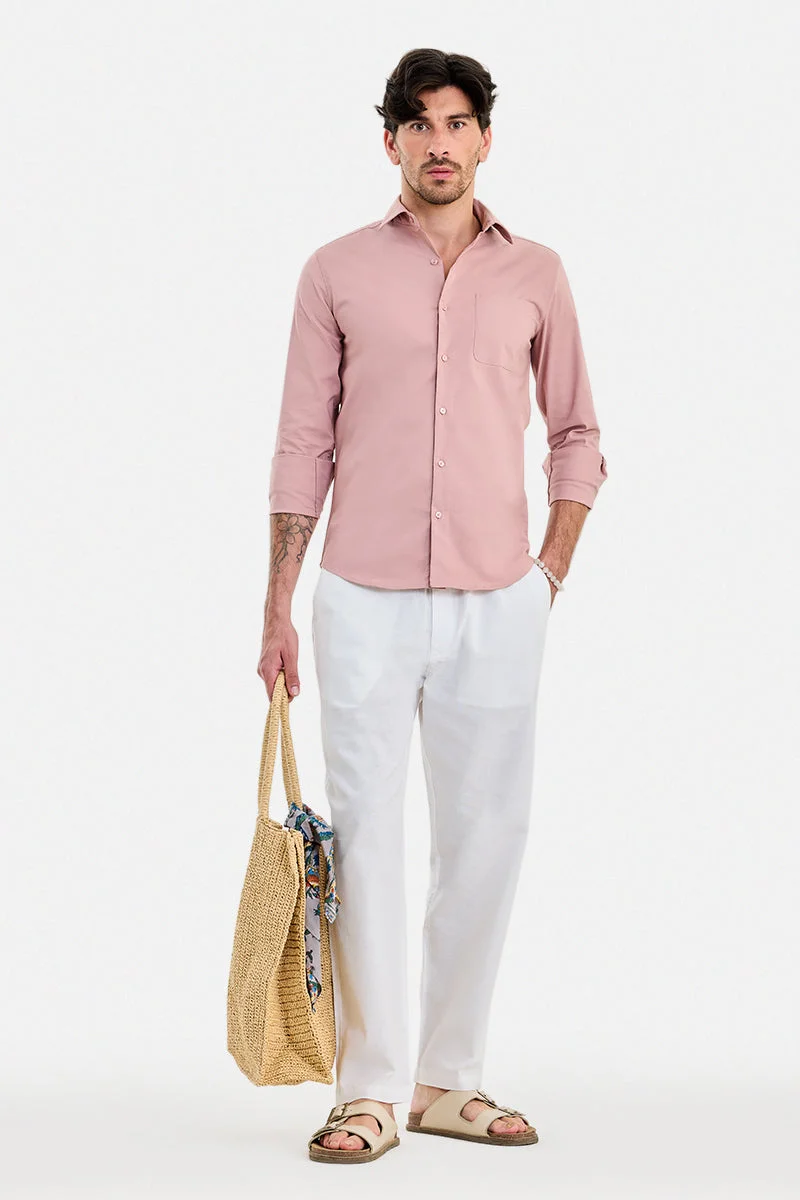 SNITCH White Solid Relaxed Casual Trousers