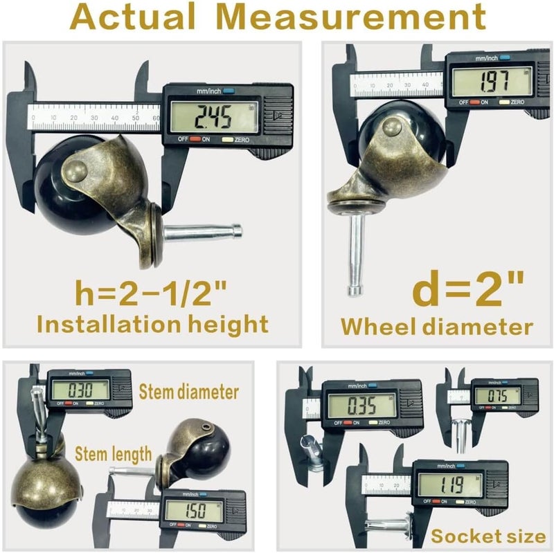 JGJC عجلات ذات قاعدة، مجموعة من 4 عجلات كروية بقطر 2 بوصة مع قاعدة (5/16" x 1-1/2") - Image 3
