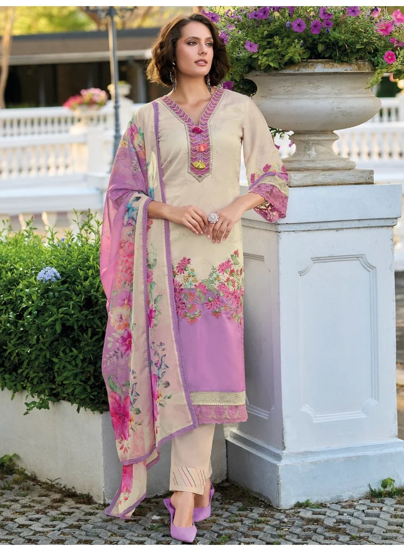 Ameya  Lavender-embroidered-silk-blend-straight-kurta-sets-with-dupatta for Women | Best Price UAE