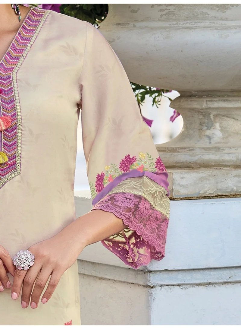 Ameya  Lavender-embroidered-silk-blend-straight-kurta-sets-with-dupatta for Women | Best Price UAE