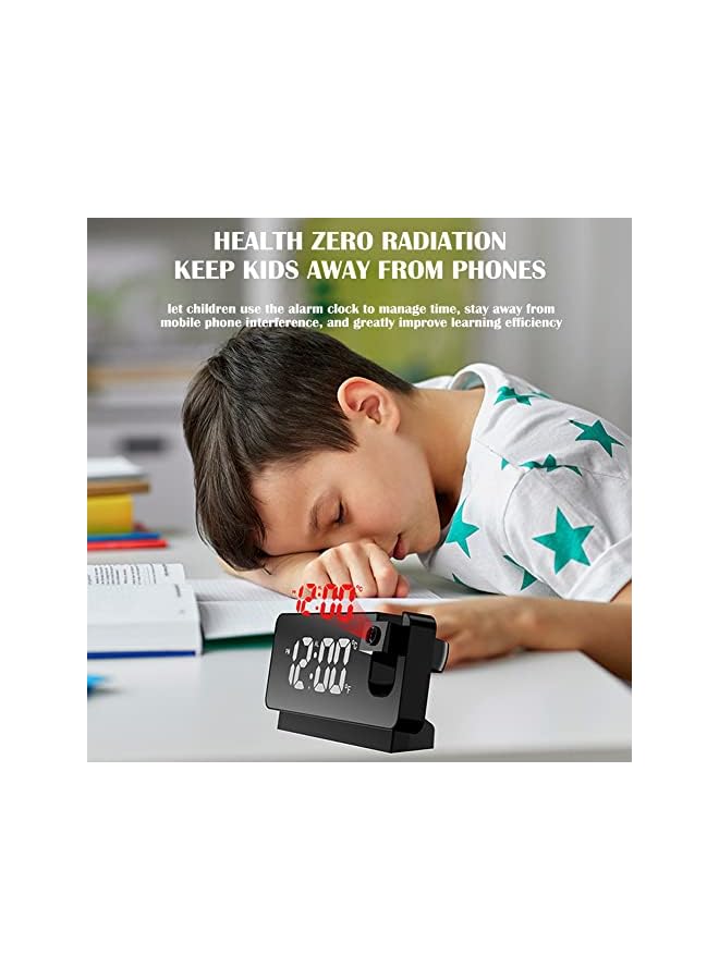 Raxoom Alarm Clock,Projection Alarm Clocks for Bedrooms with 180° Projector，Surface Electronic Clocks,with USB Charger,Snooze Model, Auto/Custom Brightness,for Office Table Bedroom Nightstand - Image 3