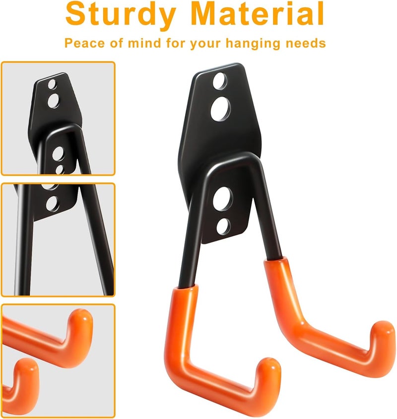 KURUI Heavy Duty Wall Hook for Hanging, 2 Pack Garage Tool Organizer Wall Mount, Metal Garage Storage Hooks for Ladder,Extension,Garden Tool, Small Utility Hook, Hose Holder for Outdoor and  Indoors - Image 5