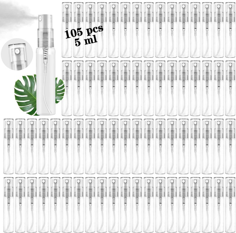 Csdtylh Mini Spray Bottles 105PCS 5ML Clear Glass Perfume Bottles Refillable Fine Mist Spray Bottles Empty Fragrance Scent Sample Spray Containers Cosmetics Make up Atomizer for Cleaning,Travel,Essential Oils - Image 1
