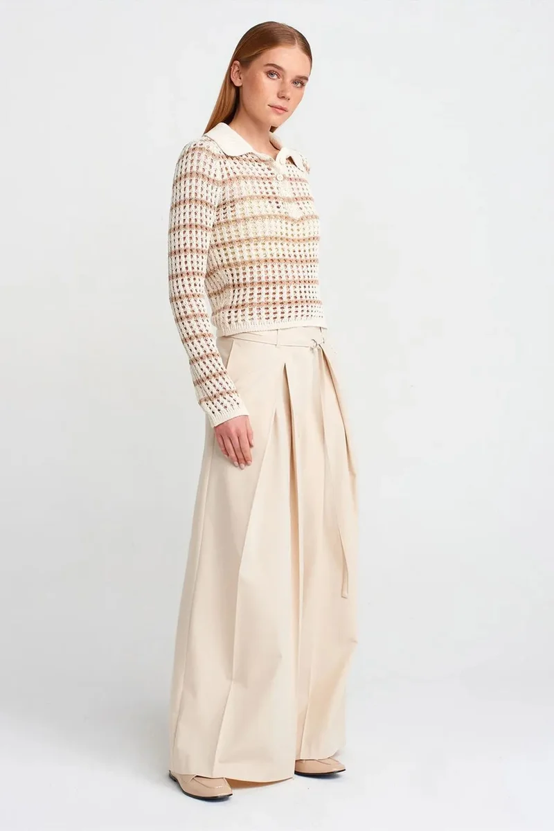 Dilvin Multicolor DILVIN Striped Polo Collar Button Knit Sweater for Women | Best Price UAE