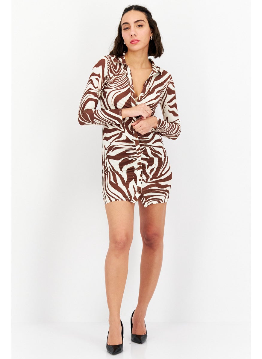 NEW LOOK Women Zebra Print Mini Casual Dress, Beige  - Image 2