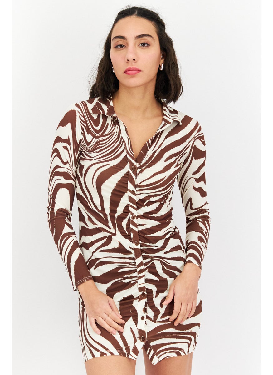 NEW LOOK Women Zebra Print Mini Casual Dress, Beige  - Image 1